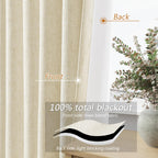 Guken 100% Blackout Curtains 96 Inch Length 2 Panels Set for Living Room Bedroom Back Tab Thermal Insulated Black Out Linen Drapes Room Darkening Window Curtains 96 Inches Long,Warm Beige
