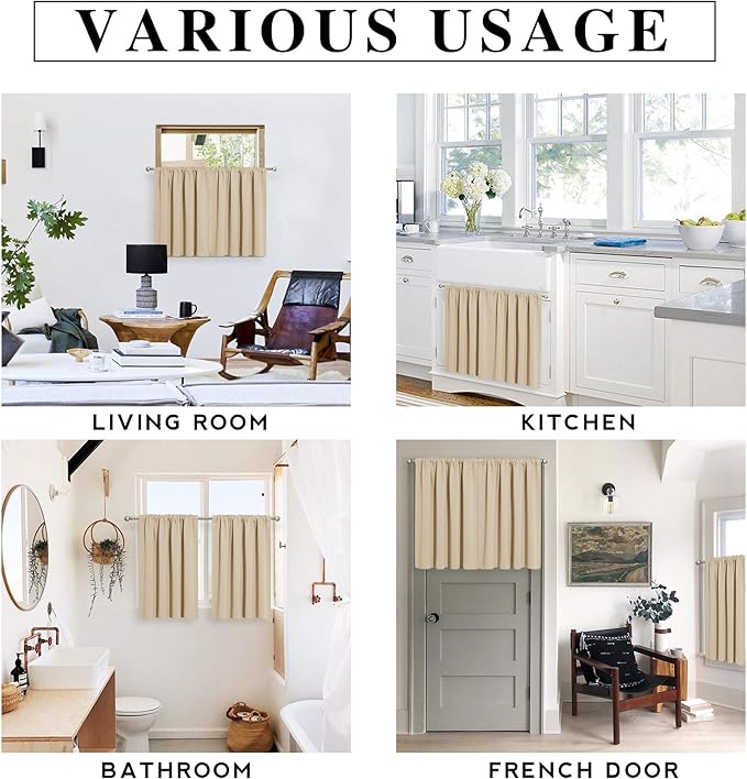 RYB HOME Short Curtains for Bedroom, Room Darkening Insulated