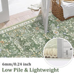 Yamaziot Washable Runner Rug 2x6 – Non Slip Boho Floral Hallway Runner Rug with Rubber Backing, Low Pile Faux Wool Distressed Carpet for Kitchen, Laundry, Bedroom, Entrance, Mottled Green