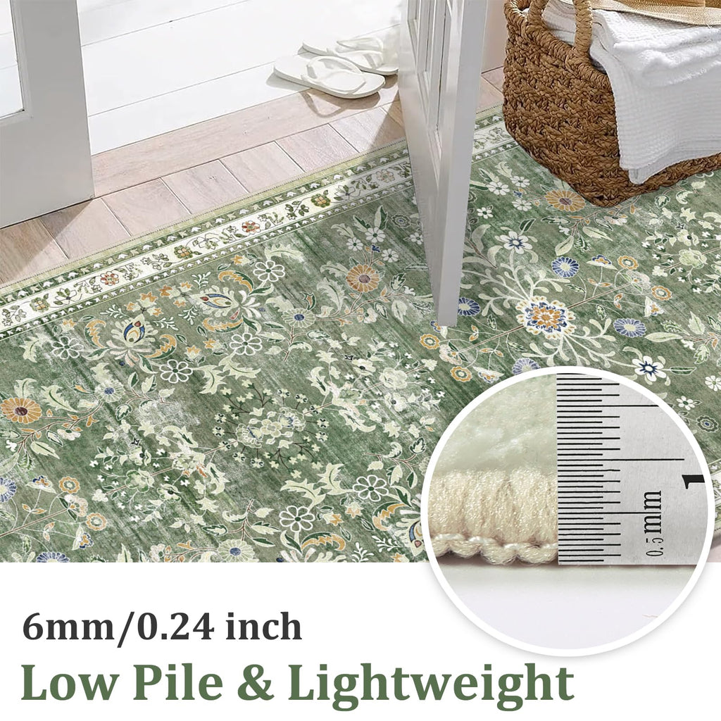 Yamaziot 2x3+2x4+2x5Ft Washable Kitchen Rug Set of 3 Non Slip, Sage Green