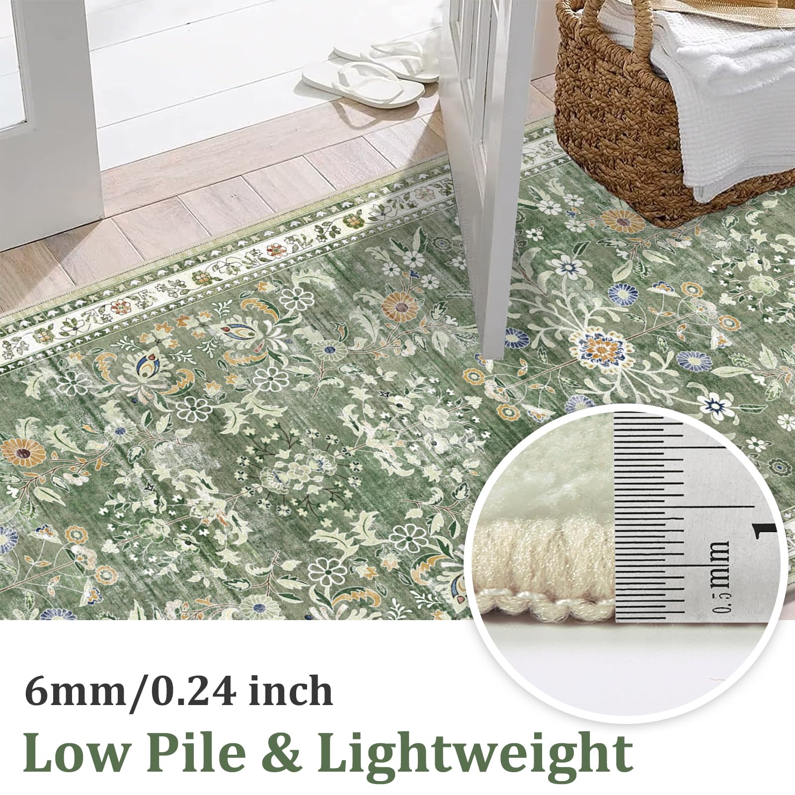 Yamaziot 2x3+2x4+2x5Ft Washable Kitchen Rug Set of 3 Non Slip, Sage Green