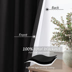 Guken Black 100% Blackout Linen Curtains 102 Inch Length 2 Panels Set for Living Room Bedroom Back Tab Thermal Insulated Black Out Drapes Room Darkening Window Curtains,52x108
