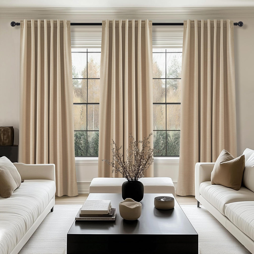 Topfinel 94 Inch Long Blackout Curtains for Bedroom Living Room Linen Textured Farmhouse Room Darkening/Thermal/Noise Reduction Window Treatment Drapes with Hooks 2 Panels, Camel Taupe