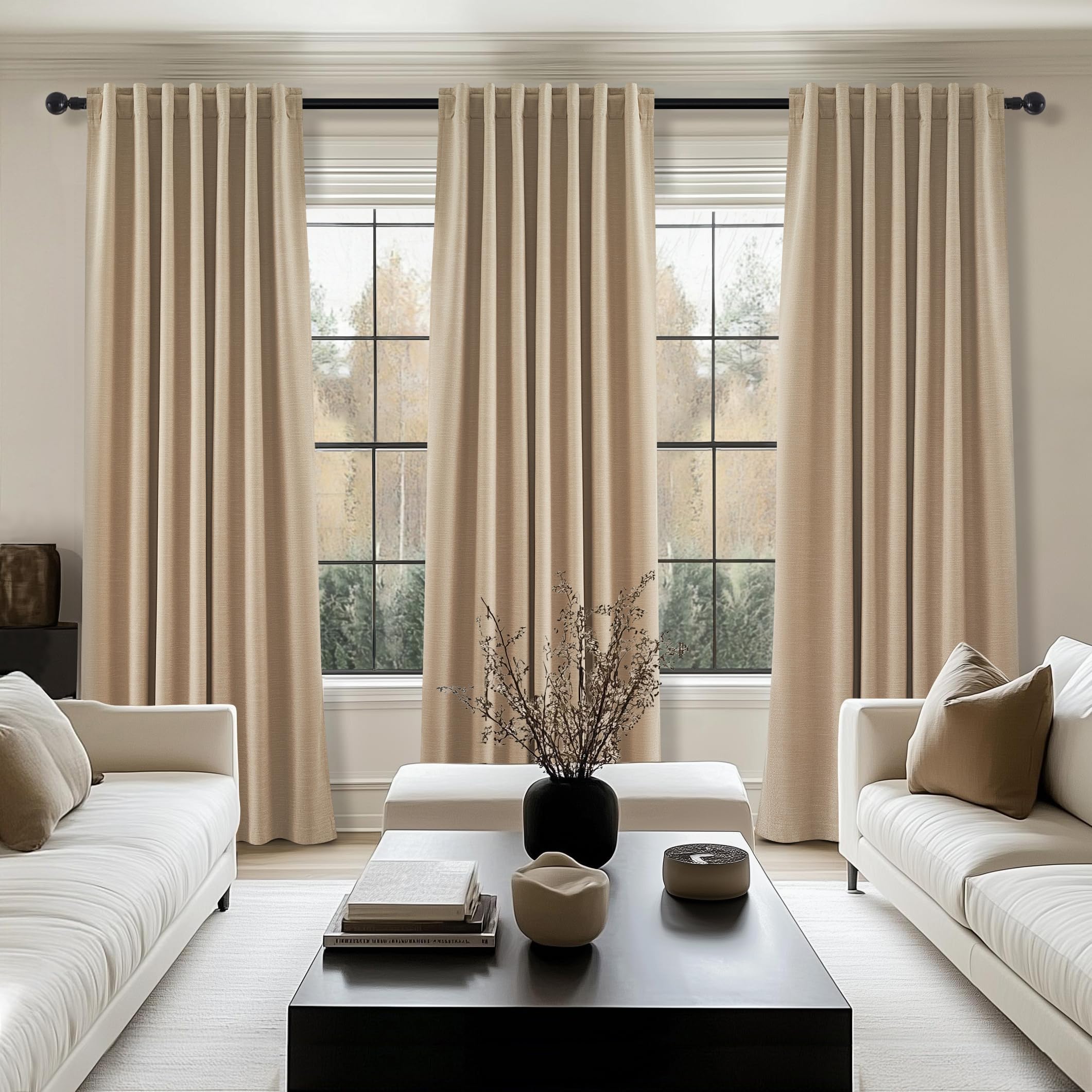 Topfinel 94 Inch Long Blackout Curtains for Bedroom Living Room Linen Textured Farmhouse Room Darkening/Thermal/Noise Reduction Window Treatment Drapes with Hooks 2 Panels, Camel Taupe