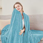 inhand Blue Fleece Twin Blanket, Super Soft Flannel Cozy Blankets for Adults, Lightweight Leaves Pattern Fuzzy Blanket for Couch Sofa Bed Office, Warm Plush Blankets for All Season, 60x90 Inches