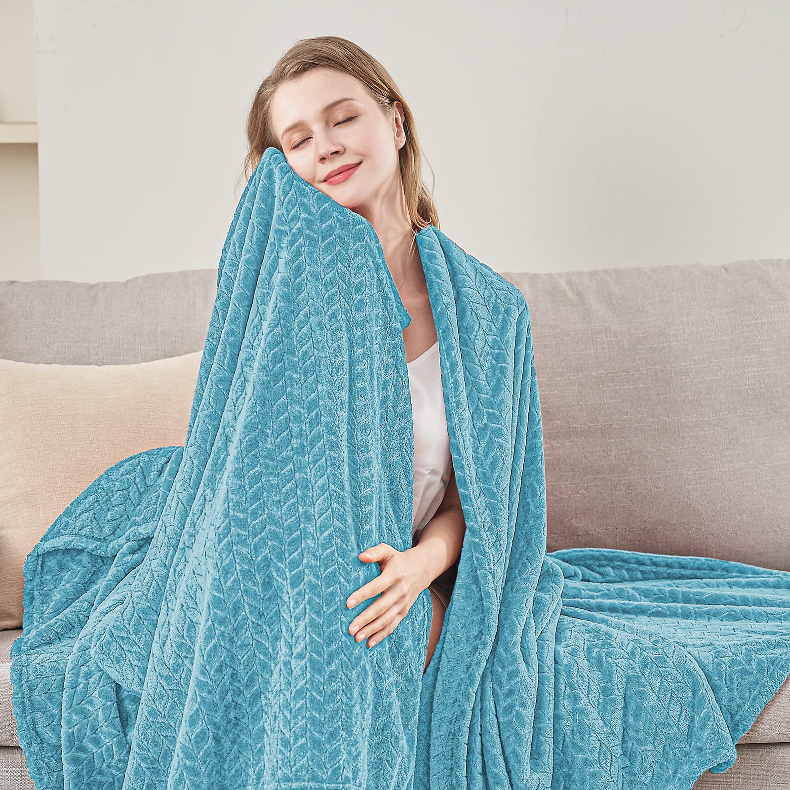 inhand Blue Throw Blanket, Super Soft Flannel Cozy Blankets & Throw for Adults, Lightweight Fuzzy Blanket, Warm Plush Blankets for All Season 50×60 Inches