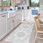 2x6 Runner Rug Non Slip for Entryway, Washable Runners for Kitchen, Soft Thin Hallway Rug for Bedroom, Laundry, Small Stain Resistant Indoor Door Mat(2'x6', Light Grey/White)