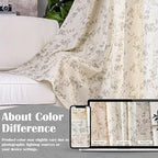 Lazzzy Floral Linen Curtains Farmhouse Extra Long Curtain for Living Room Bedroom Light Filtering Vintage Rod Pocket Back Tab Drapes for Home, 2 Panels, Gray on Beige, W38 X L108