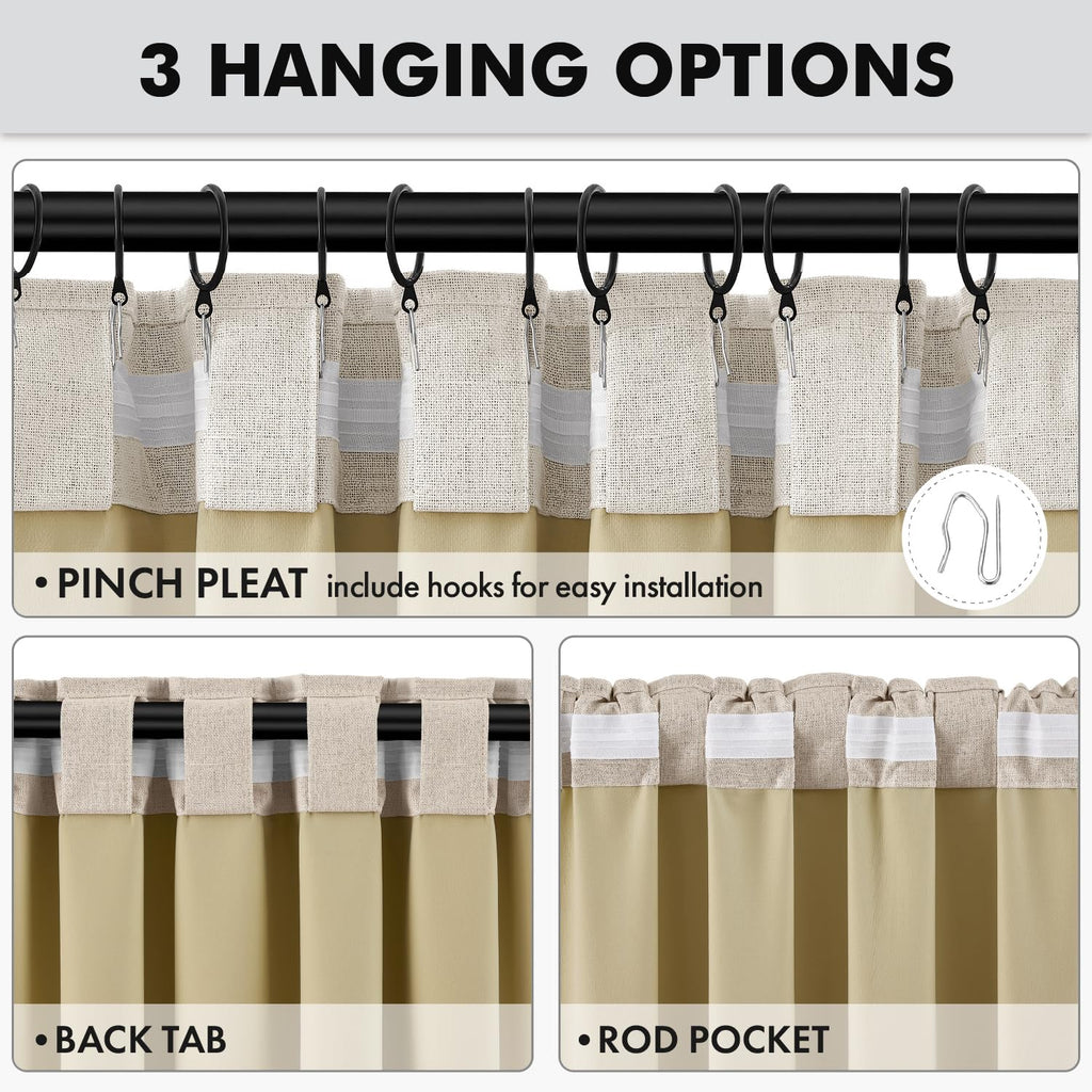 MIULEE 100% Blackout Linen Curtains for Bedroom 42 x 63 Inch Taupe 2 Panels