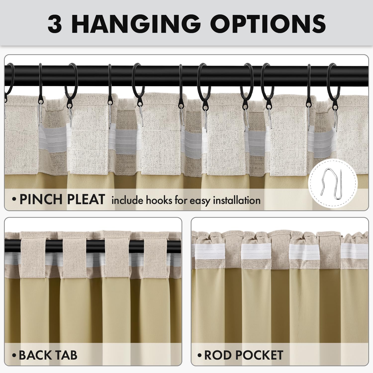 MIULEE 100% Blackout Linen Curtains for Bedroom 42 x 63 Inch Taupe 2 Panels