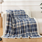 PU MEI Sherpa Blanket Queen Plaid Thick Bed Blanket, 80”*90” Super Soft Flannel Fuzzy Fleece Reversible Velvet Plush Warm Blanket for Couch (Blue White Check)