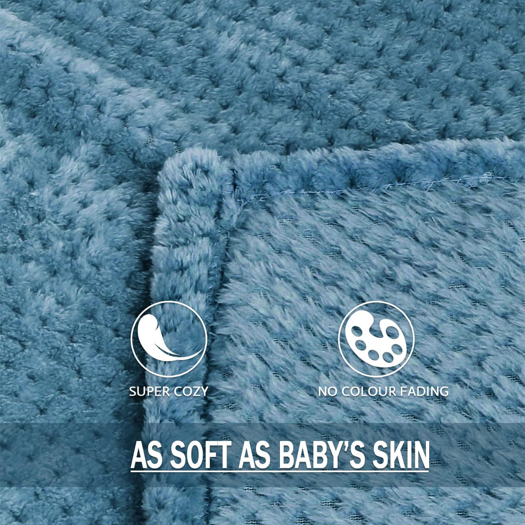 Exclusivo Mezcla Large Waffle Fleece Throw Blanket for Couch, Slate Blue