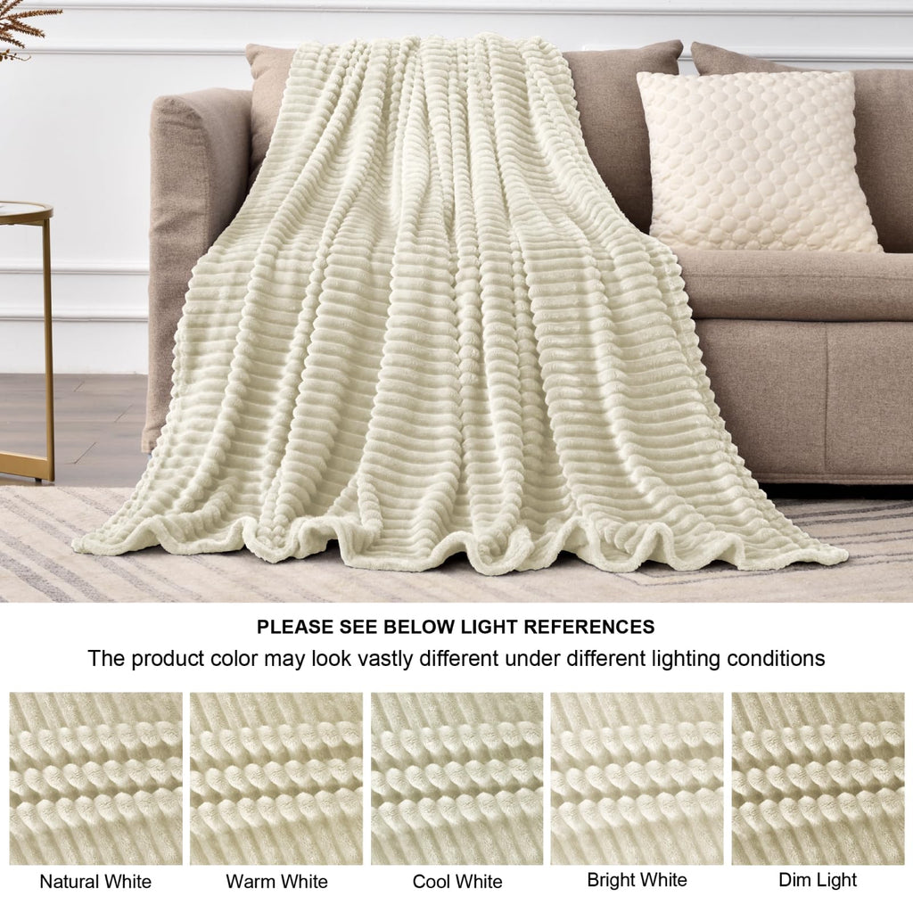 BEDELITE 3D Ribbed Jacquard Beige Blankets Queen Size for Bed, 90x90 Inch