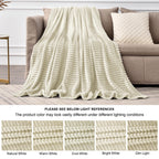 BEDELITE 3D Ribbed Jacquard Beige Blankets Queen Size for Bed, 90x90 Inch