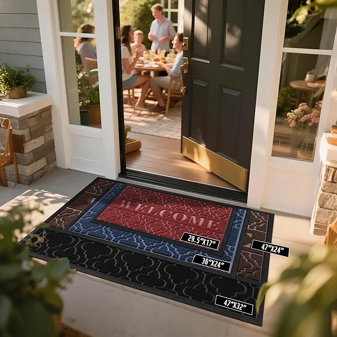 Yimobra Welcome Mat Outdoor Indoor, All-Season Waterproof Front Door Mat Outside Entrance, All-Weather Heavy Duty Non-Slip Doormat, Low Profile Porch Patio Entrance Mats, 36x24, Coffee