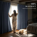 RYB HOME Smoky Blue 100% Blackout Curtains for Bedroom Office 84 Inch Long