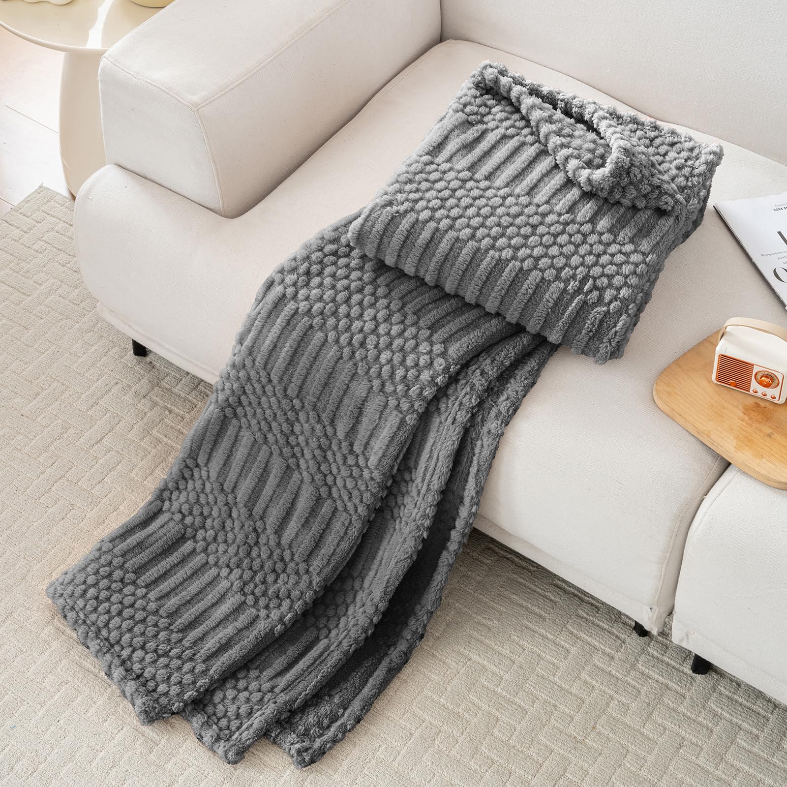 Grey Throw Blanket - Soft & Fluffy Fleece, Cute & Aesthetic, Perfect for Sofa, Couch, Chair, Bed, Living Room & Bedroom, All-Season Use, Plush & Cozy Decorative Blanket 50x60