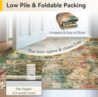 Washable Area Rugs Square 8ft Non-Slip Modern Abstract Soft for Living Room Entryway Bedroom Nursery, Print Pattern, Green Orange Rust Red Cream Colorful