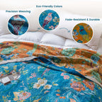 MSGKV Boho Throw Blanket 50"x60" 100% Cotton Floral Bird Throw for Couch
