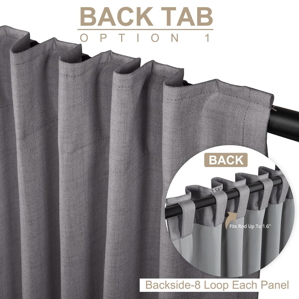 Faux Linen Total Blackout Curtains for Bedroom 96 Inches Long, Darkgray