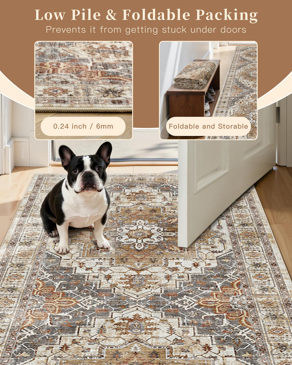 Madane 8x10 Area Rugs for Living Room, Non-Slip Washable Rug, Turmeric/Grey
