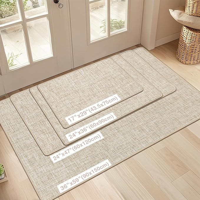LEKEEPGO Ultra Thin Indoor Door Mat 24"x47", Non Slip Door Mat, Khaki