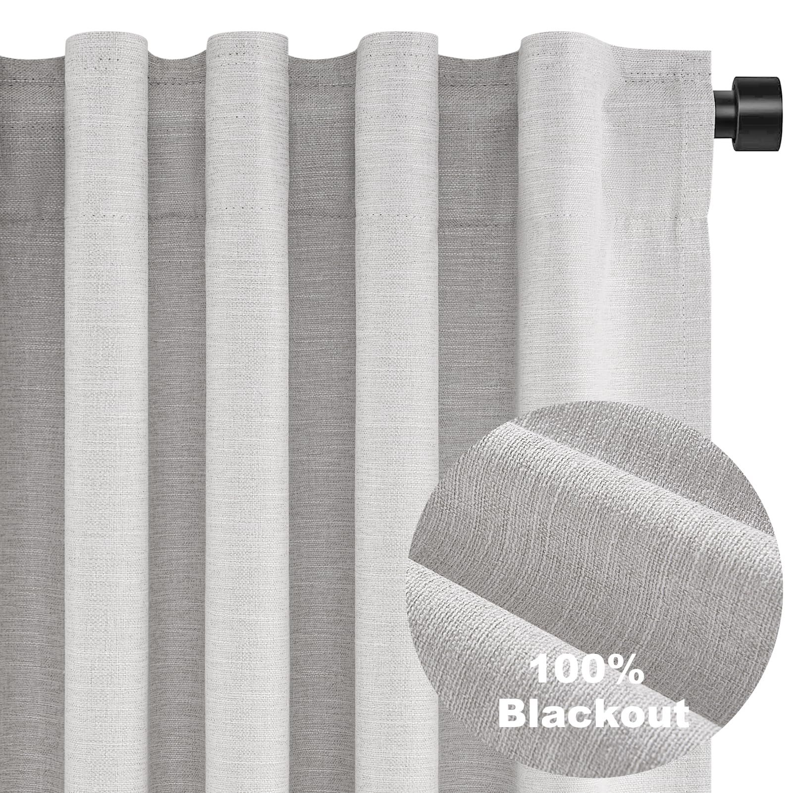 Topfinel 100% Blackout Curtains 90 Inches Long for Living Room 2 Panels Set Thick Linen Texture Energy Saving Curtain Window Coverings Hook Belt Pleated Drapes Aesthetic Bedroom(W40 xL90,Grey Beige)
