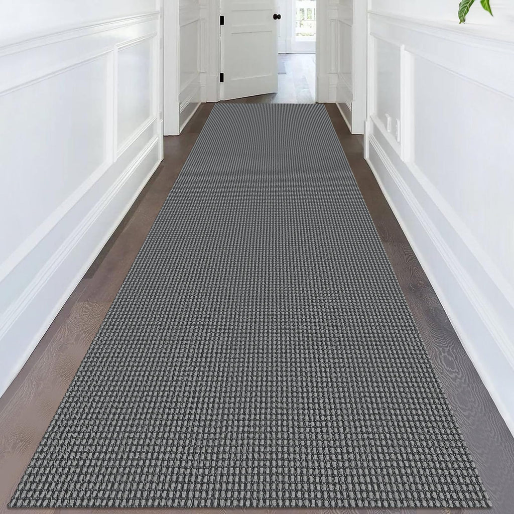 KOZYFLY Extra Long Runners for Hallways 3x14 ft Washable Kitchen Runner Non Slip Rubber Backed Hallway Rug Cotton Entryway Runner Rug Floor Carpet for Indoor Hall, Kitchen, Stair, Grey/Dark Grey