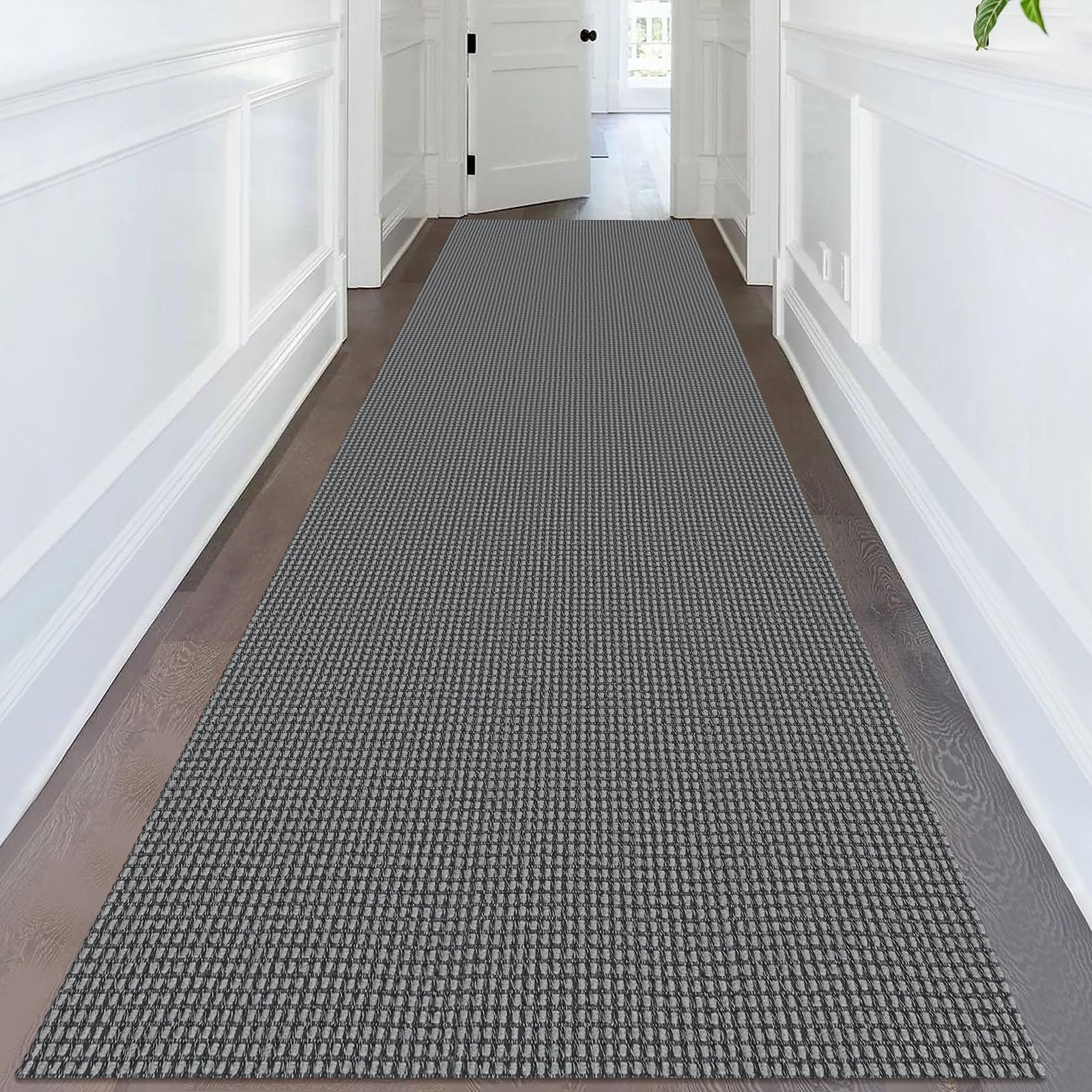 KOZYFLY Extra Long Runners for Hallways 3x14 ft Washable Kitchen Runner Non Slip Rubber Backed Hallway Rug Cotton Entryway Runner Rug Floor Carpet for Indoor Hall, Kitchen, Stair, Grey/Dark Grey