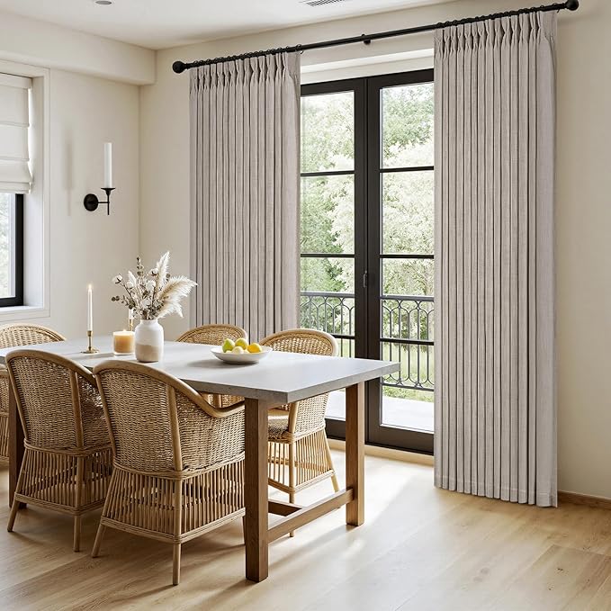 MIULEE Pinch Pleated Thick Linen Curtains 108 Inches Length Taupe Curtains