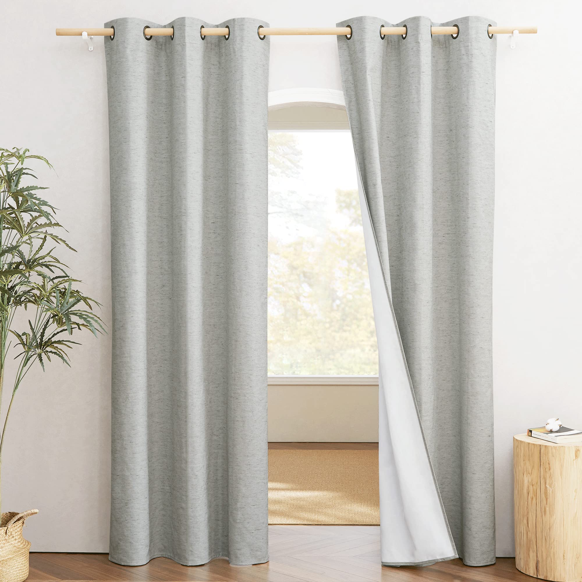 NICETOWN Grey Noise and Lights Block Out Curtains, 2 Panels, 34-inch W by 90-inch L, Thermal Insulated 100% Blackout 2-Layer Lined Drapes, Noise Cancellation Window Draperies for Dining Room