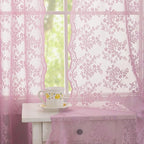 YJ YANJUN Vintage Lace Curtains 63 Inch Length-Victorian Floral Pattern Lilac Sheer Curtain Panels for Living Room Bedroom,Light Filtering, Cute Girls Drapes 2 Panels 52W x 63L Purple Blush