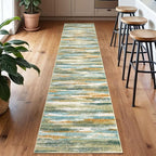 Lansny Modern Abstract Runner Rug 2x10, Green Mustard Multi Washable Long Kitchen Runner Non-Slip Soft Hallway Rug Runner Thin Print Faux Wool Carpet for Entryway Bedroom Laundry Room Indoor