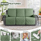 TAOCOCO 100% Waterproof Recliner Sofa Cover, Non Slip Split Couch Covers for Reclining Couches with Elastic Strap, Washable Reclining Sofa Cover Furniture Protector for Kids Pets(3 Seater, Bean Green)