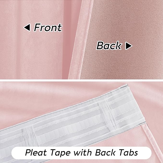 RYB HOME Pink Velvet Curtains 102 inches, Back Tab Soft Fabric Room Darkening Thermal Insulated Luxurious Home Decor Curtains for Living Room Bedroom, W 52" x L 102", 2 Panels Set
