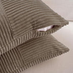 Fancy Homi Set of 2, Light Brown Patchwork Corduroy Decorative Soft Striped Modern Accent Cushion Case Farmhouse Boho Neutral Throw Pillow Covers for Chair Couch Bed Sofa Living Room 22x22 Inch