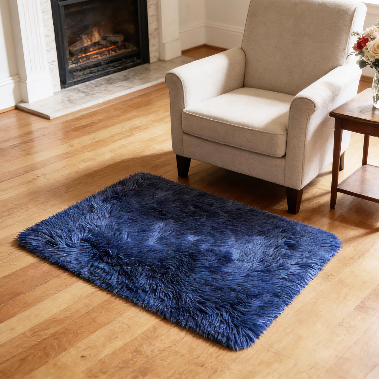 yulidayang 2x3 Area Rugs for Bedroom,Blue Small Fluffy Shag Rug
