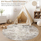 UERMEI 6ft Round Area Rug Living Room Rugs - 6x6 Washable Neutral Modern Abstract Soft Thin Rug Indoor Floor No Slip Rug Carpet for Bedroom Under Dining Table Home Office Decor - Brown Grey