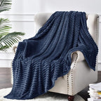 BEDELITE Fleece Throw Blanket for Couch – 3D Ribbed Jacquard Soft and Warm Decorative Fuzzy Blanket – Cozy, Fluffy, Plush Lightweight Navy Blue Throw Blankets for Bed, Sofa, 50x60 inches