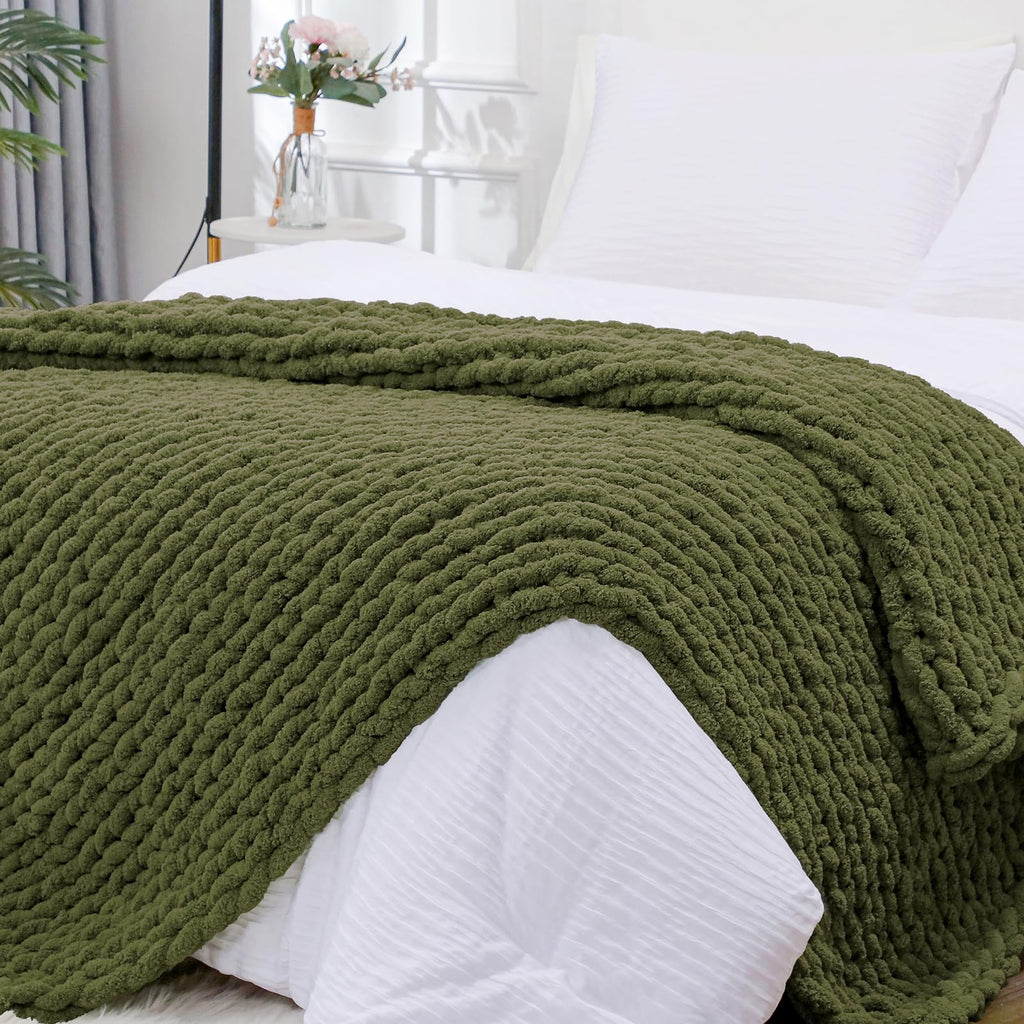 Bigacogo Chunky Knit Throw Blanket for Couch, 51x63 inches, Yellow Green