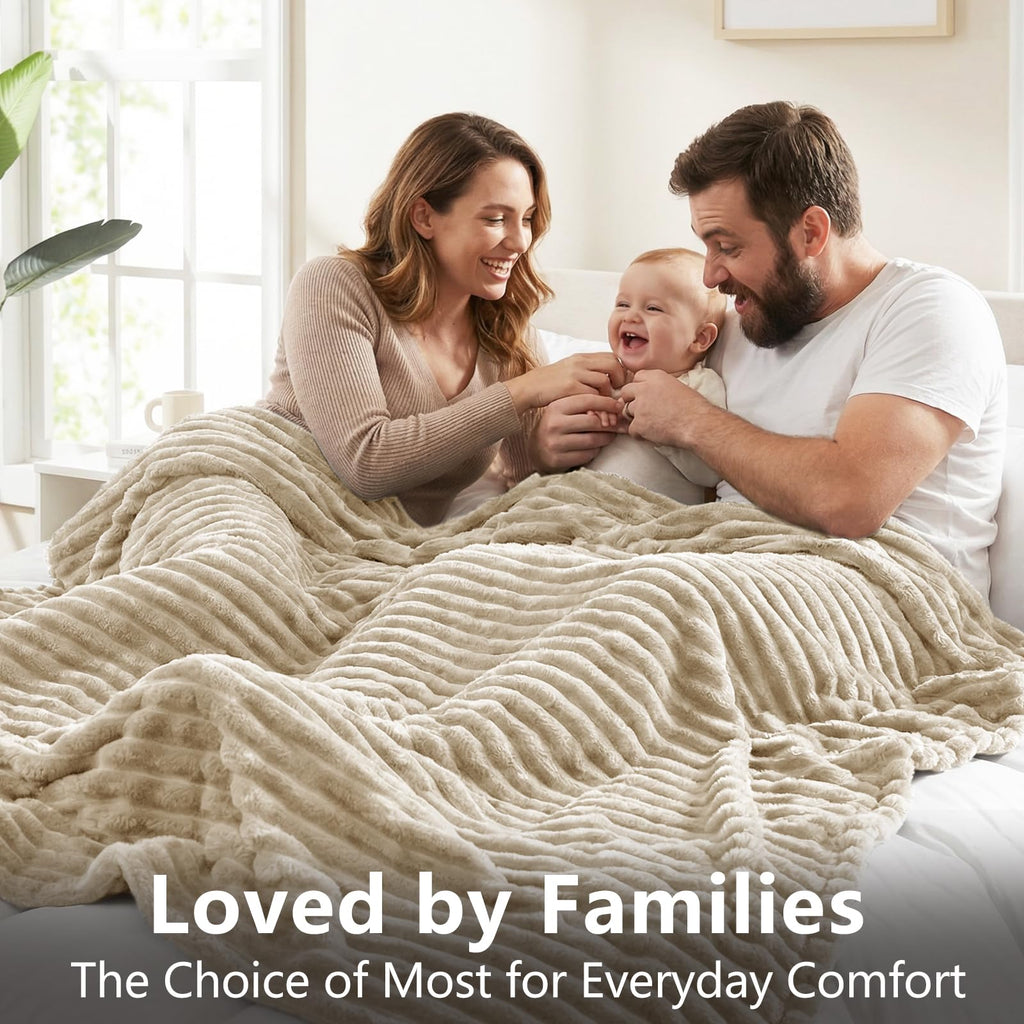 HIMEET Linen Twin Blanket for Bed, 300GSM Ribbed Fleece, 60 x 80 Inches