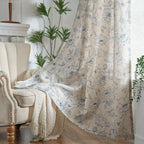 jinchan Floral Linen Curtains for Living Room 63 Inch Length Blue Flower Curtain Rod Pocket Back Tab Farmhouse Curtains with Printed Floral Bedroom Window Curtain Set, 2 Panels Blue