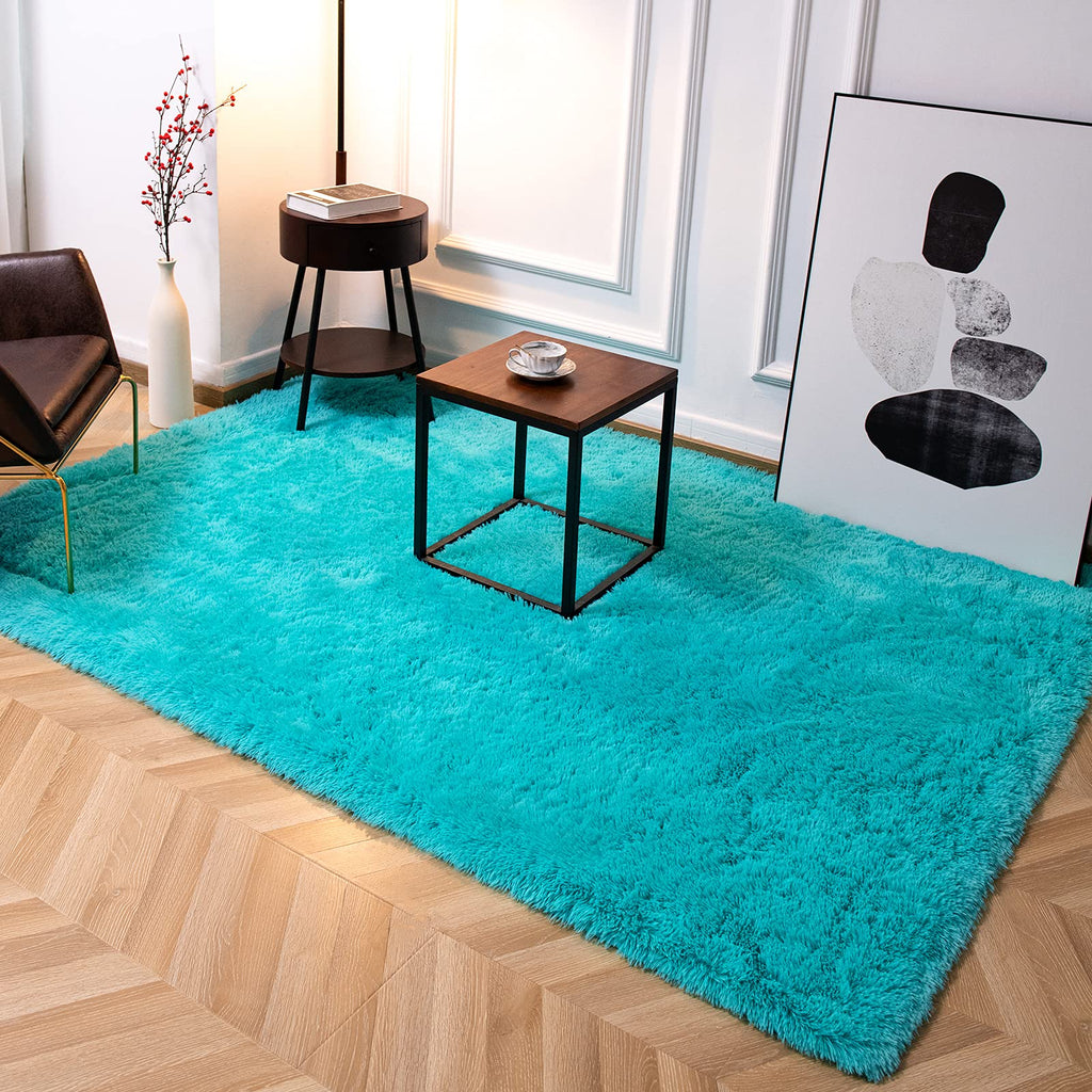 TWINNIS Super Soft Shaggy Rugs Fluffy Carpets, 5x8 Feet, Indoor Modern Plush Area Rugs for Living Room Bedroom Kids Room Nursery Home Decor, Upgrade Anti-Skid Rectangular Fuzzy Rug, Blue
