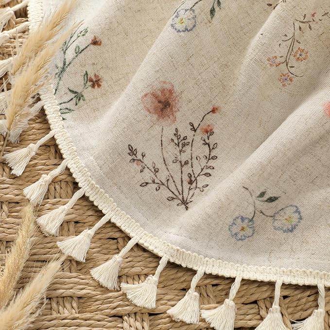 XOGUIBO Boho Floral Light Filtering Curtains 84 Inch 2 Panels Linen Texture