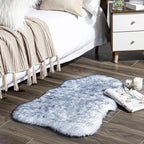 Ashler HOME DECO Soft Faux Fox Fur Rug Chair Couch Cover Area Rug for Bedroom Floor Sofa Living Room White Blue 2 x 2.8 ft