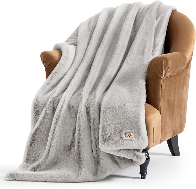 UGG Euphoria Throw Blanket, Plush Faux Fur Blanket, 50" x 70", Seal Grey