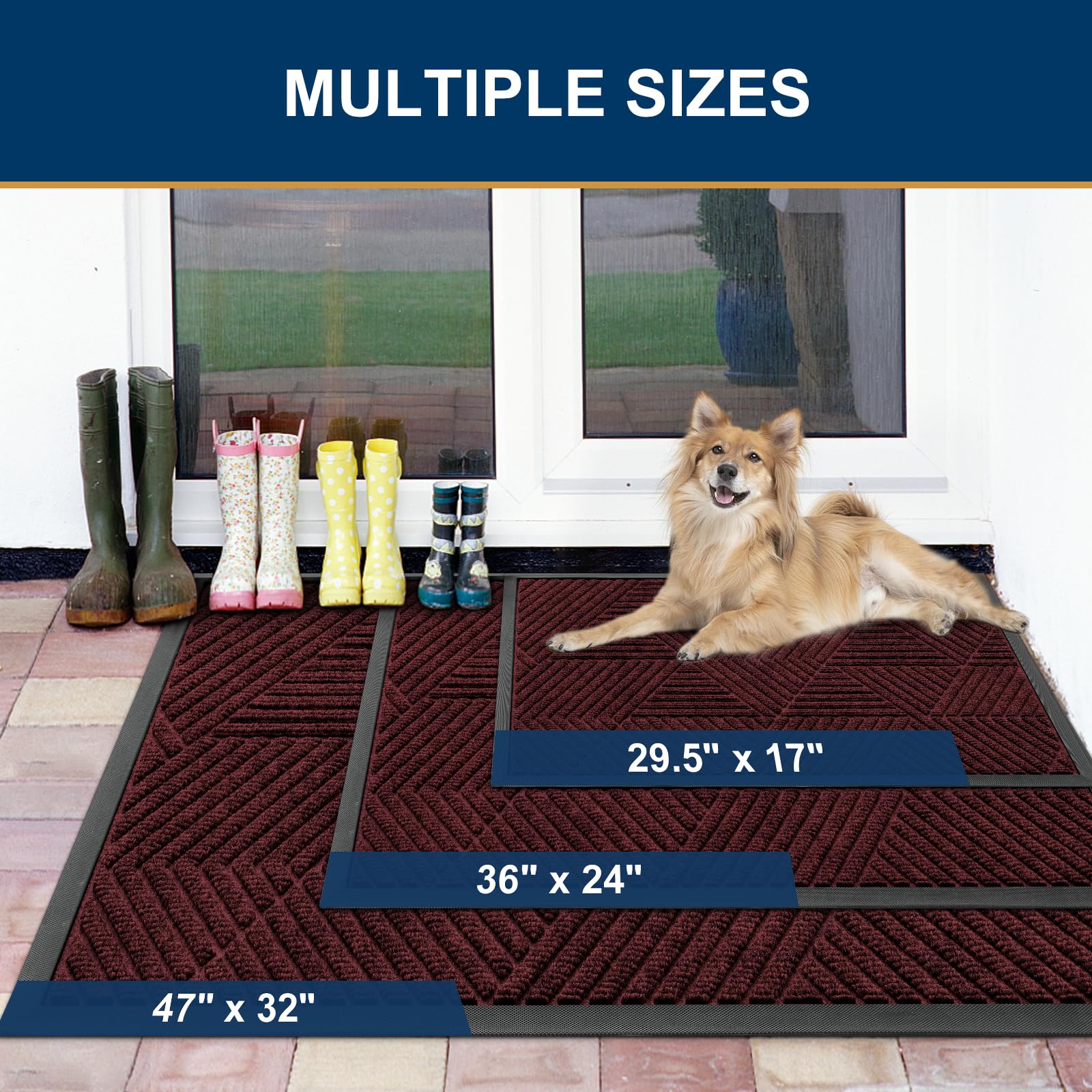 Smiry Front Door Mat Outside Entrance, Low Profile Rubber Doormat, 35x23
