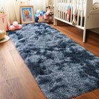 Pionblank Fluffy Runner Rugs for Bedroom 2x6, Modern Shaggy Area Rug for Hallway Living Room, Plush Soft Fuzzy Bedside Carpet for Kids Girls Boys Room Nursery Decor, Blue Grey