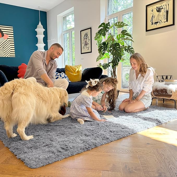OLANLY 2x2 Machine Washable Small Rug, Soft Fluffy Shaggy Throw Rug for Bedroom, Entryway, Indoor Floor Carpet for Kids, Nursery, Home Decor, Light Grey