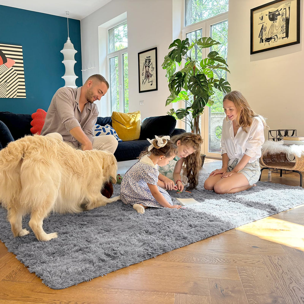 OLANLY 2x2 Machine Washable Small Rug, Soft Fluffy Shaggy Throw Rug for Bedroom, Entryway, Indoor Floor Carpet for Kids, Nursery, Home Decor, Light Grey